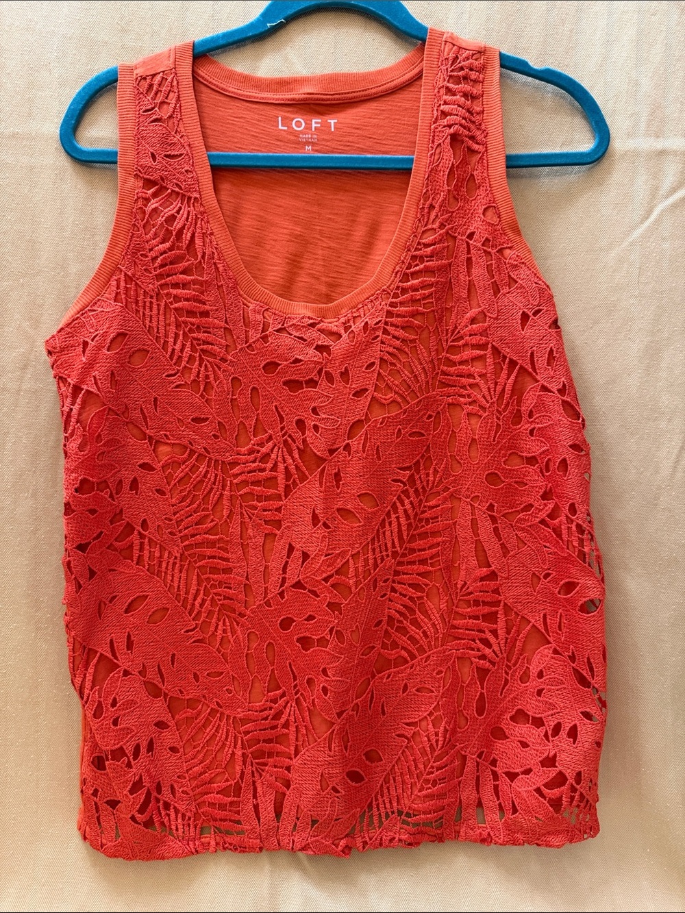 LOFT Women's Orange Leaf Lace Overlay Tank Top